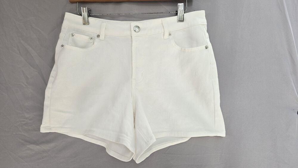Juicy Couture Shorts Womens 10 White Denim Hot Pants Stretch 5 Pocket *stain